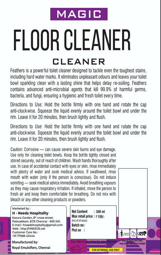 Feathers Magic Floor Cleaner – 500ml | Kills 99.9% Germs, Removes Stains & Odours