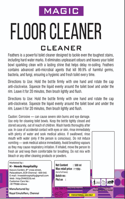Feathers Magic Floor Cleaner – 500ml | Kills 99.9% Germs, Removes Stains & Odours