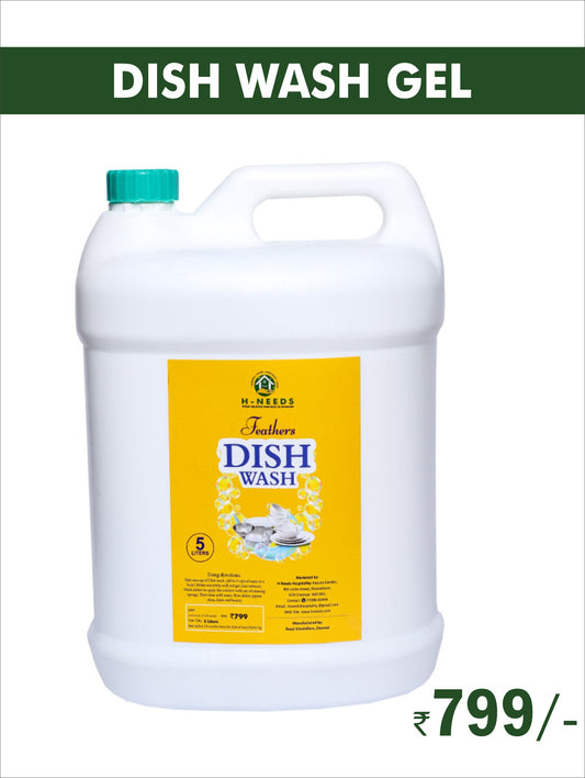 H-NEEDS Feathers Dish Wash Gel 5 L | Powerful Grease Remover & Fresh Lemon Fragrance