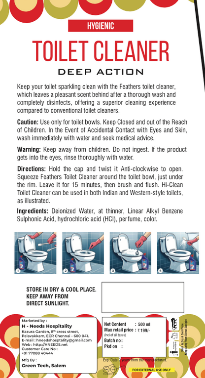 Feathers Magic Toilet Cleaner – 500ml | Kills 99.9% Germs | Removes Stains & Odours