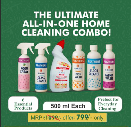 H-NEEDS Feathers All-in-One Home Cleaning Combo | 6 Essential Cleaners (500 ml Each)