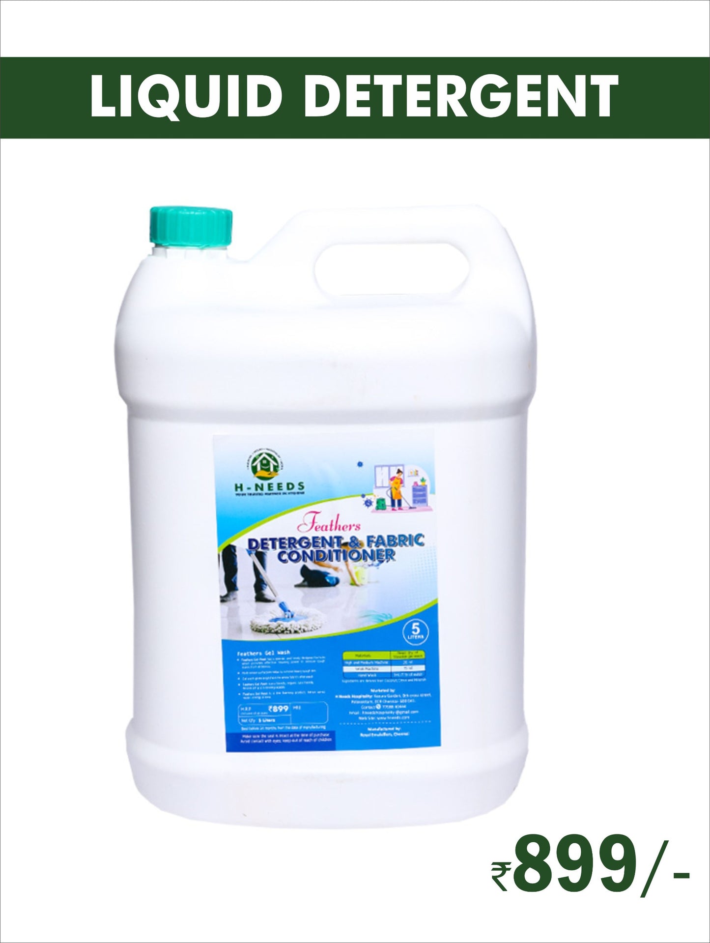 H-Needs Feathers Gel Wash (5 Liters) – Powerful Liquid Detergent for Bright & Fresh Laundry