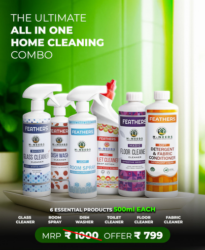 H-NEEDS Feathers All-in-One Home Cleaning Combo | 6 Essential Cleaners (500 ml Each)